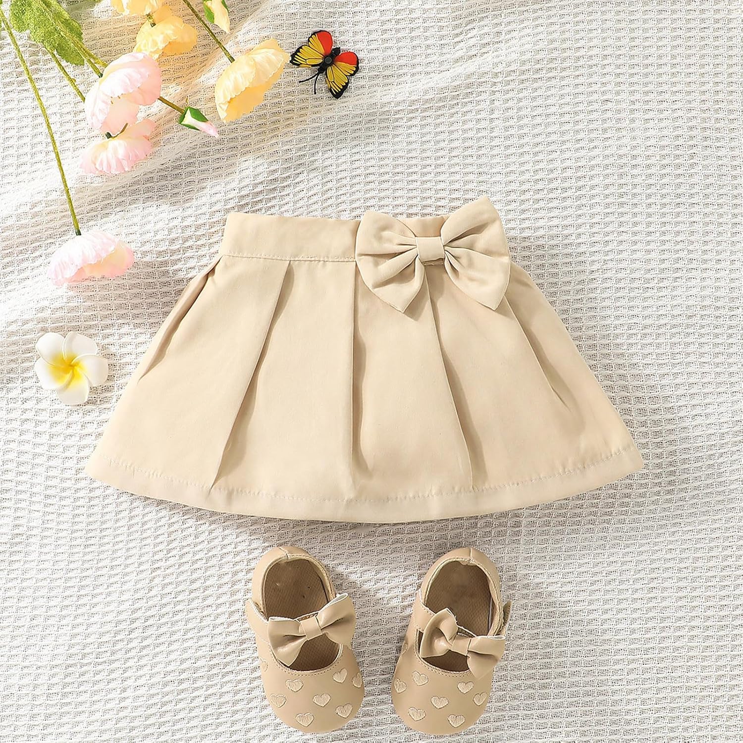 Newborn Baby Girls' Uniform Bow Pleated Skort Summer Casual Cute Y2k Skirts | Newborn Baby Uniform Bow Pleated Skort