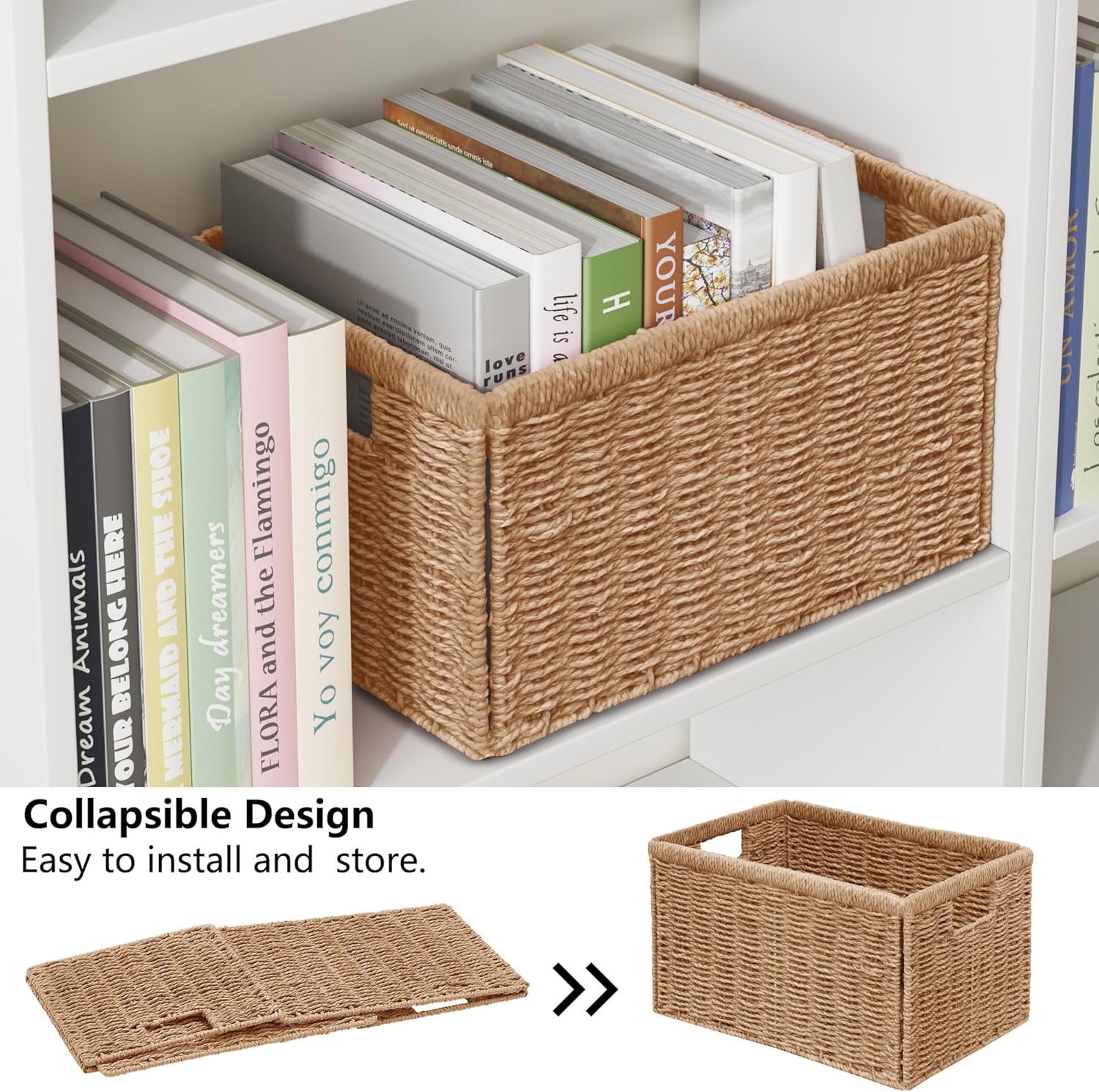 2 Packs Large Wicker Storage Basket, Closet Storage Baskets Bins for Shelves, Decorative Collapsible Baskets for
