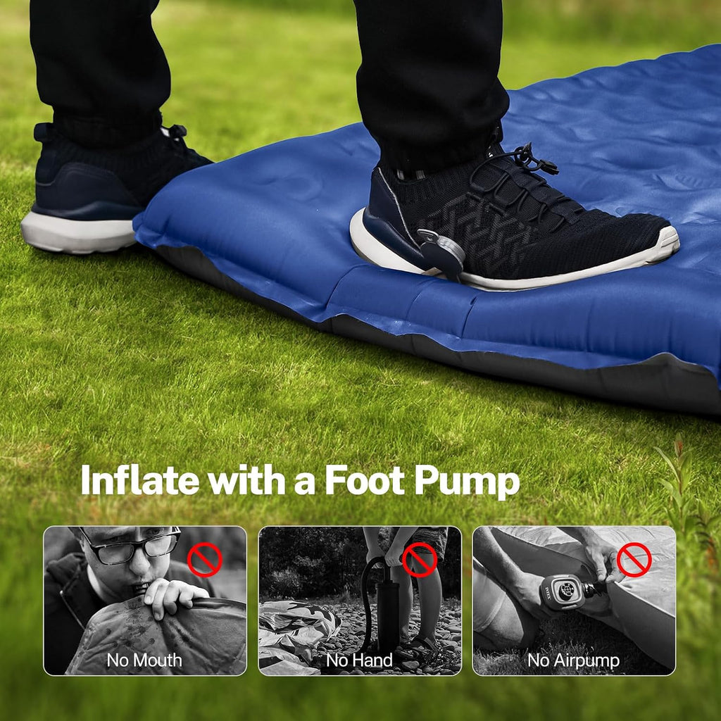 Sleeping Pad for Camping, 6" Extra-Thick Reinforced Camping Pad | Sleeping Mat With Pillows & Built-in Foot Pump