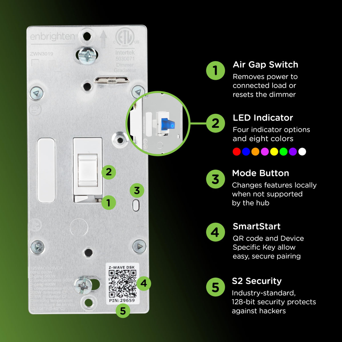 Enbrighten Z-Wave Long Range Dimmer Switch, 800 Series, Toggle