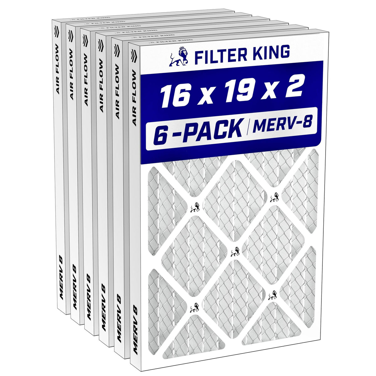16x19x2 Air Filter MERV 8, AC Furnace Filters (6-Pack)