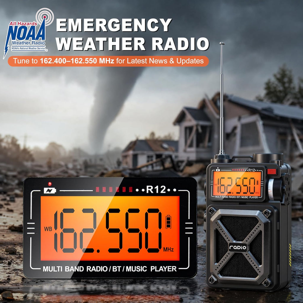 Solar Hand Crank Emergency Radio,NOAA Weather Alert, AM/FM/SW | Digital Tuning,Bluetooth Speaker,TF