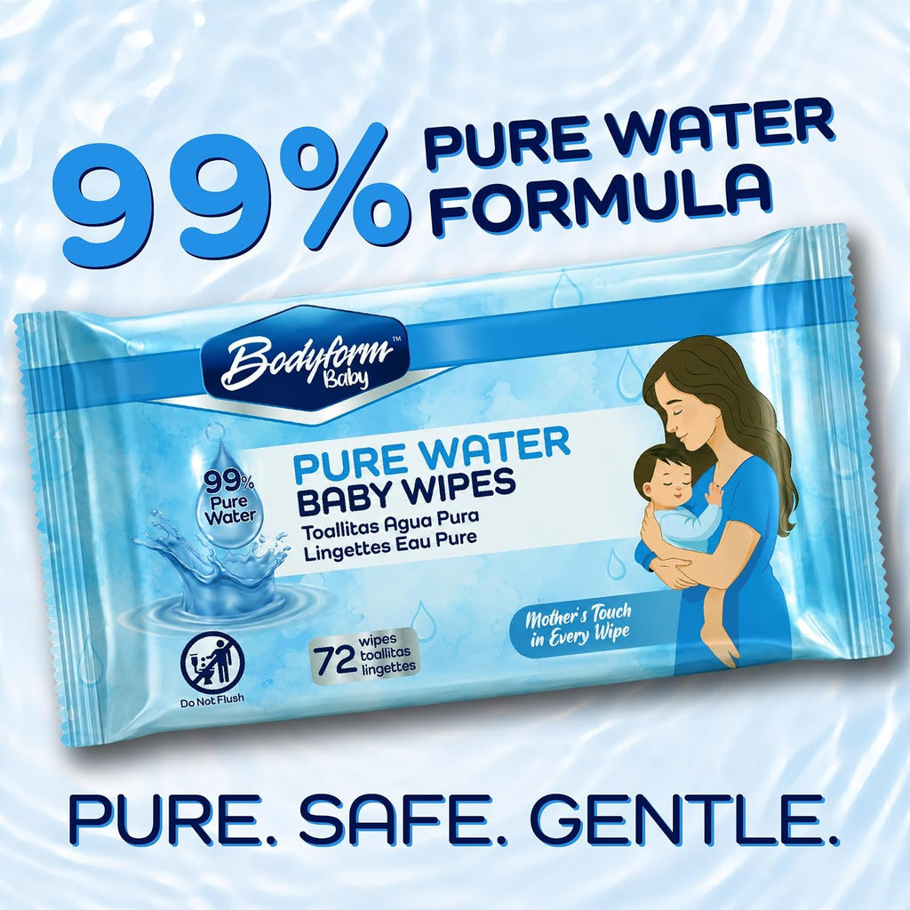 Baby Pure Water Baby Wipes, 24 Pack of 72 Count (1,728 Wipes Total) — 99% Pure Water Formula, Alcohol-Free &