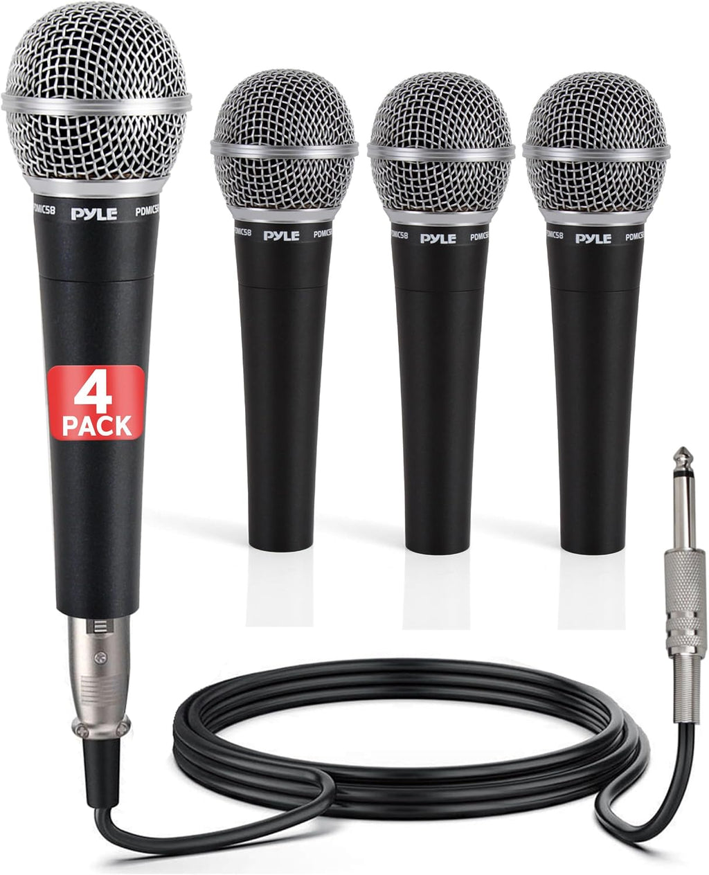 Professional Dynamic Microphone - 4-Pack Unidirectional Handheld Mic with Built-in Pop Filter, High Signal Output, 15