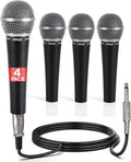 Professional Dynamic Microphone - 4-Pack Unidirectional Handheld Mic with Built-in Pop Filter, High Signal Output, 15