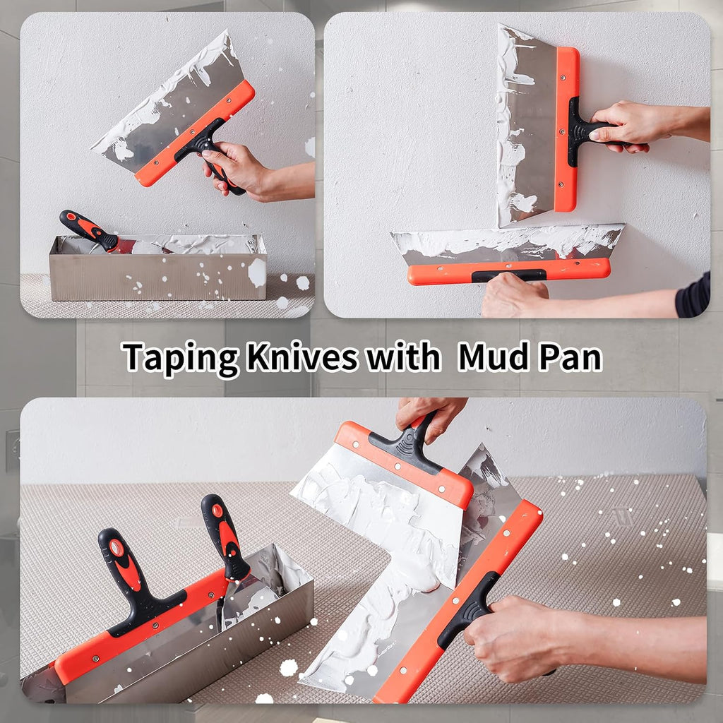Drywall Knife Set, 10Pcs Drywall Tools Includes Stainless Steel Putty Set, Taping knife, Painter Scraper Tool & 14"