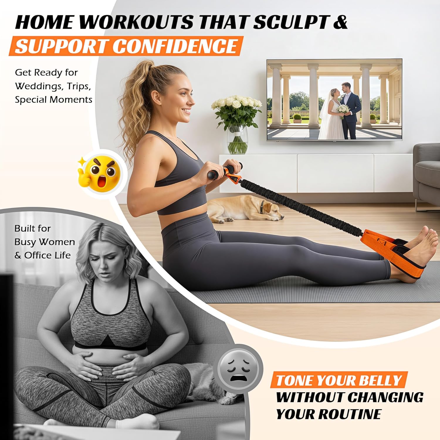 Multifunction Pedal Resistance Band with Handle, Upgraded Exercise Equipment with Soft Foot Pedal for Sit Up &