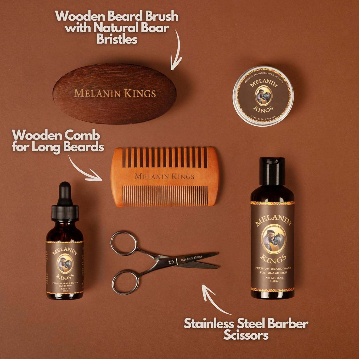 Beard Grooming Kit for Men - Formulas With Ancient African Natural Ingredients | Beard Wash, Oil, Balm, Brush, Comb