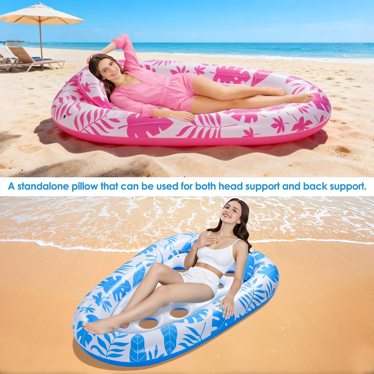 Giant Inflatable Pool Floats,78 x 55 Inches Pool Float Adult Mat with Headrest & Cup Holder Lake Float Raft Water