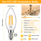 Dimmable E12 Candelabra LED Bulb 2700K Warm White 12-Pack