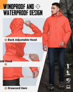 Men's Packable Rain Jacket Waterproof Raincoat with Hood