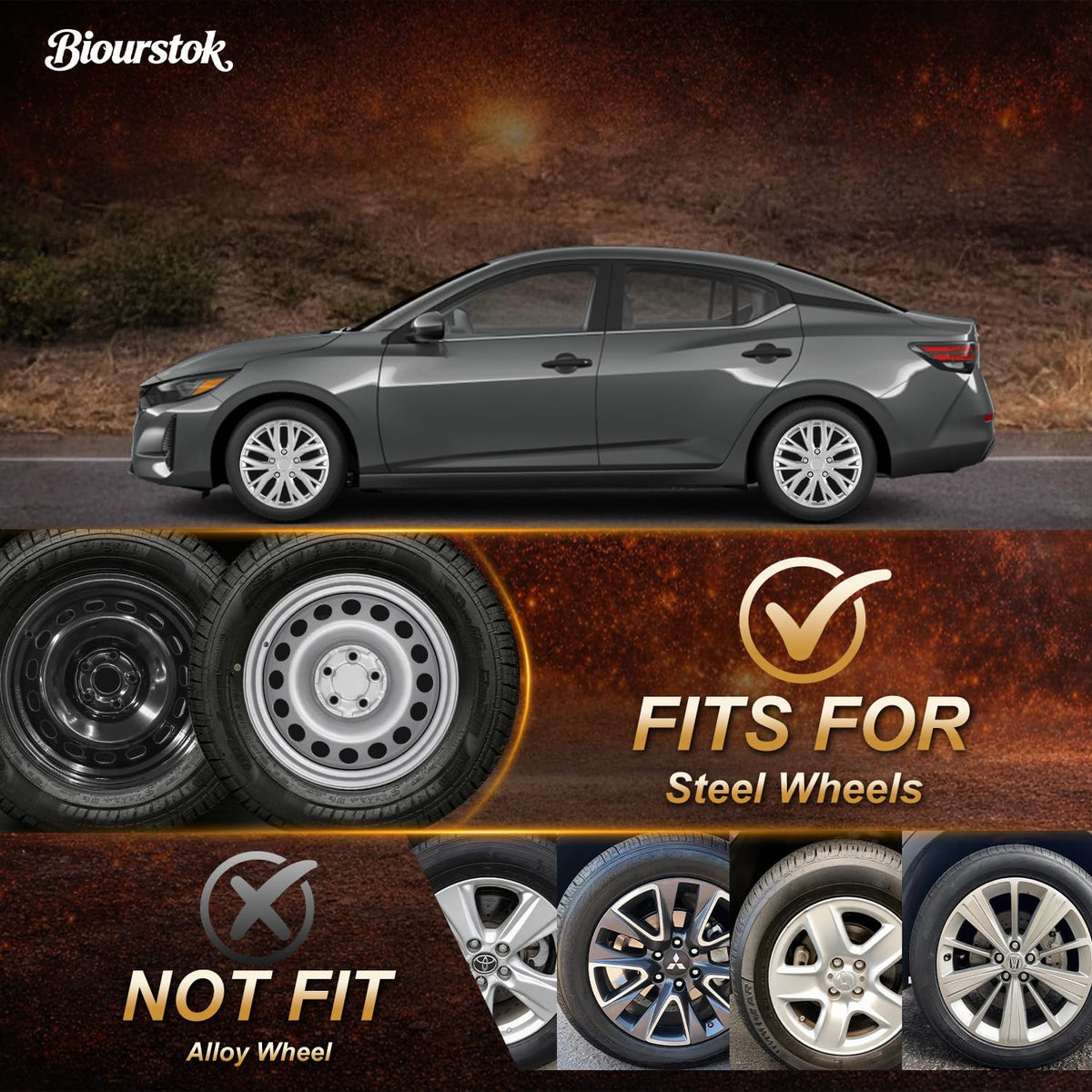 14 Inch Universal Hubcaps, Silver Wheel Covers, Set of 4