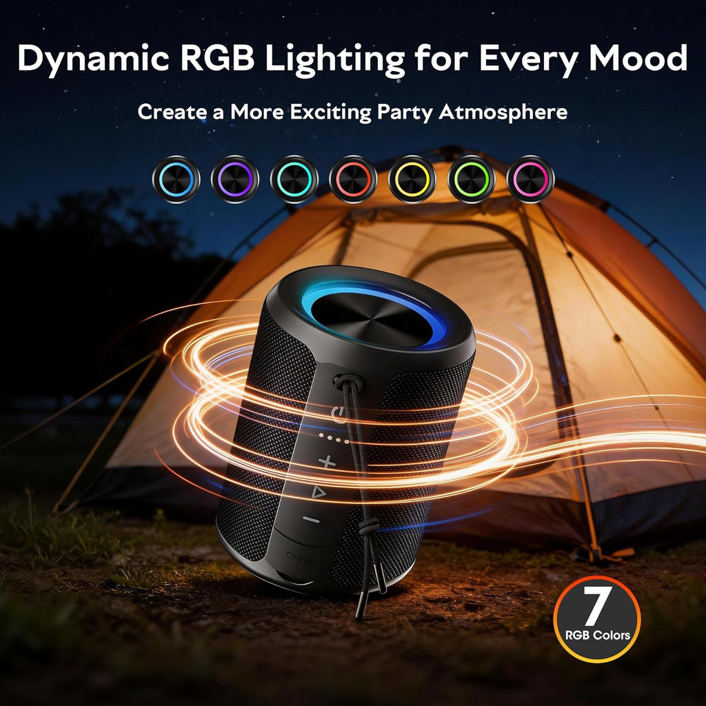 Portable Bluetooth Speaker, IPX7 Waterproof Wireless Speaker with 20W Loud Stereo Sound, 15H Playtime & Beat-Synced