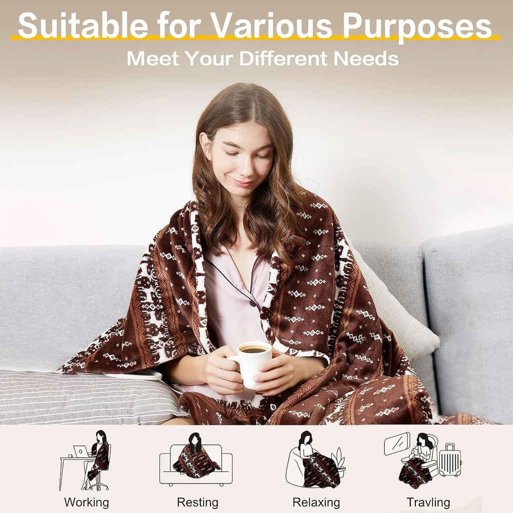 Heated Blanket Throw, Soft Double Flannel Electric Blanket, Moose | ETL/FCC Certified,10ft Cord,3 Heat Levels, 4H