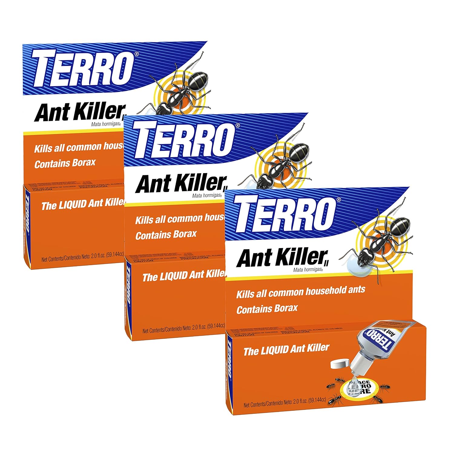 Liquid Ant Killer 3-Pack Indoor Ant Baits with Borax - Kills Common Household Ants Including Ghost, Sugar, and Black