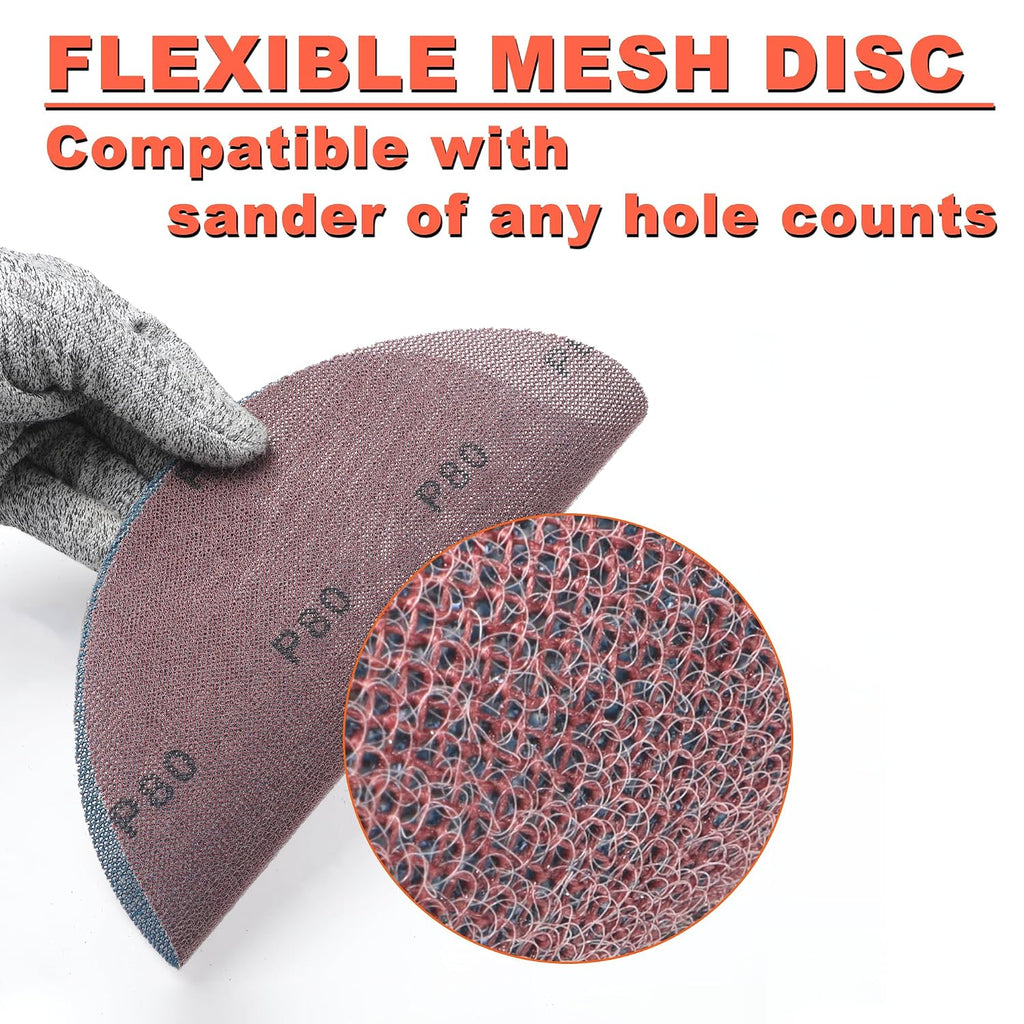 5 Inch Mesh Sanding Discs Assortment: 50Pcs Premium Ceramic Net Sanding Disc 80 120 180 240 320 Assorted Grit
