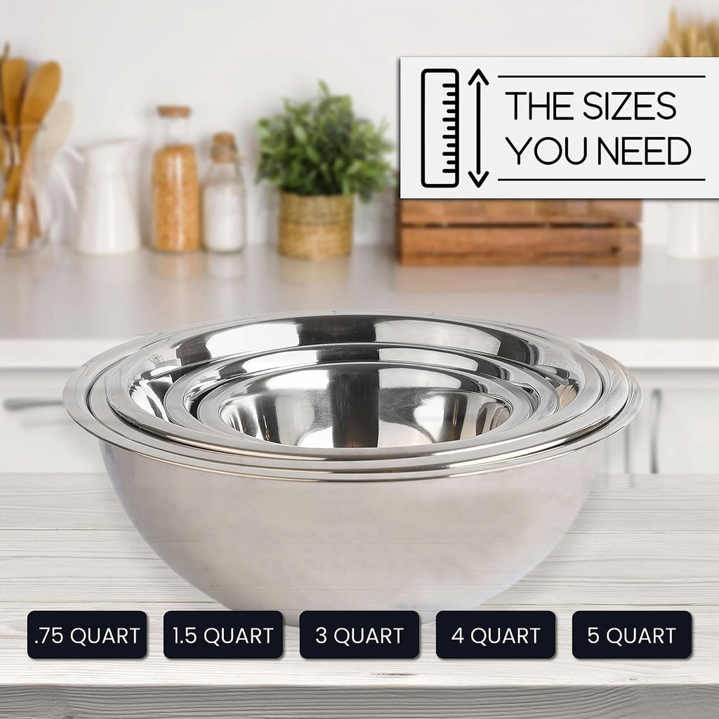 Meal Prep Stainless Steel Mixing Bowl (5-Piece Set) Home, Refrigerator, and Kitchen Food Storage Organizers |