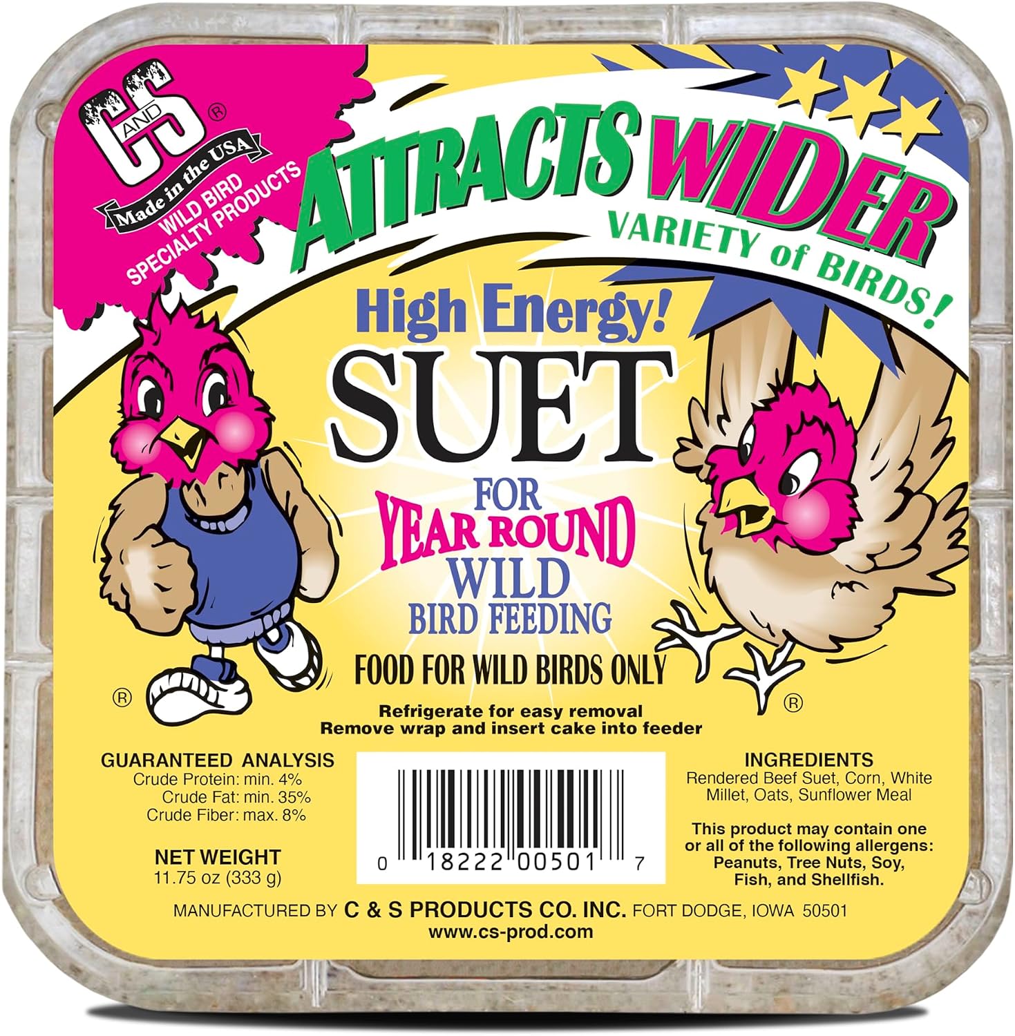 High Energy Suet Treat, Suet Cakes for Wild Birds, Pack of 8 | Suet cakes for woodpeckers, made with real insects