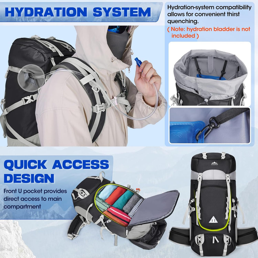 60L Hiking Backpack Waterproof Camping Backpack with Rain Cover Large Lightweight Backpacking Backpack for Men Women