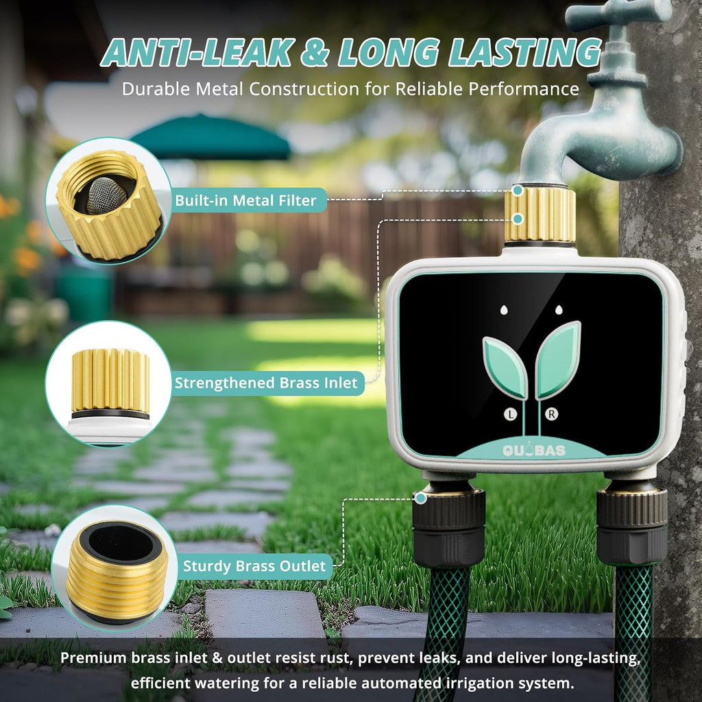 WiFi Water Timer for Garden Hose, 2 Zone Brass Smart Sprinkler Timer | Hose Timer with App Control & Rain