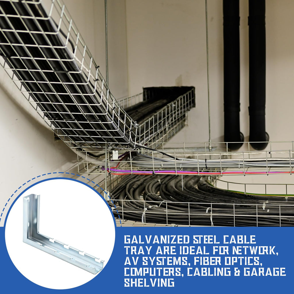 Zonon 4 Pcs 8" L Bracket for Wire Mesh Cable Tray, Wall Mount Zinc Plated