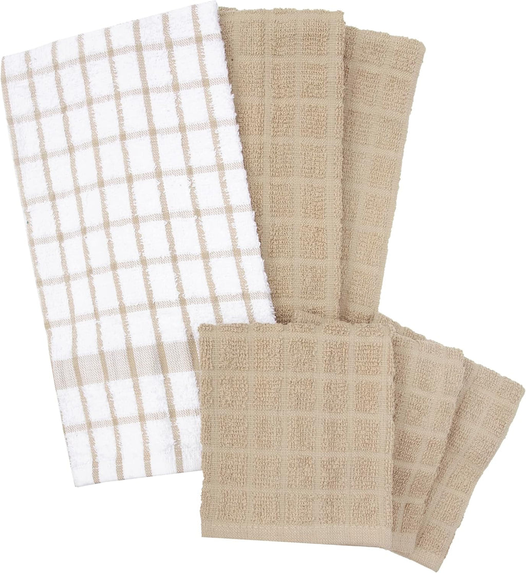 Premium Kitchen Towel and Dish Cloth Value Set: Highly Absorbent, Super Soft, Long-Lasting, 100% Cotton Checked and