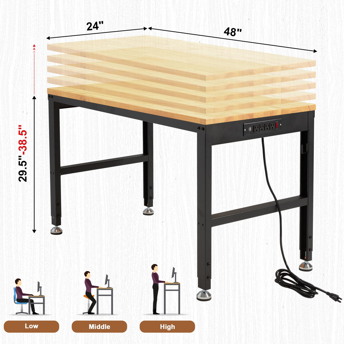 48" Garage Workbench, Adjustable Height Work Table