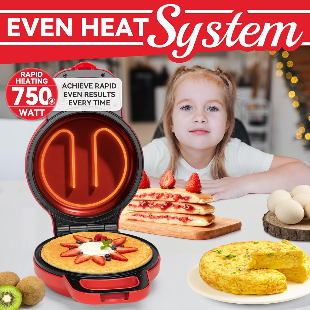 Flip Pancake Maker Machine, Ceramic Coated Pancake Pan for 6.5 Inch Pancakes, Omelette, Crepe & Quesadilla, Frittata