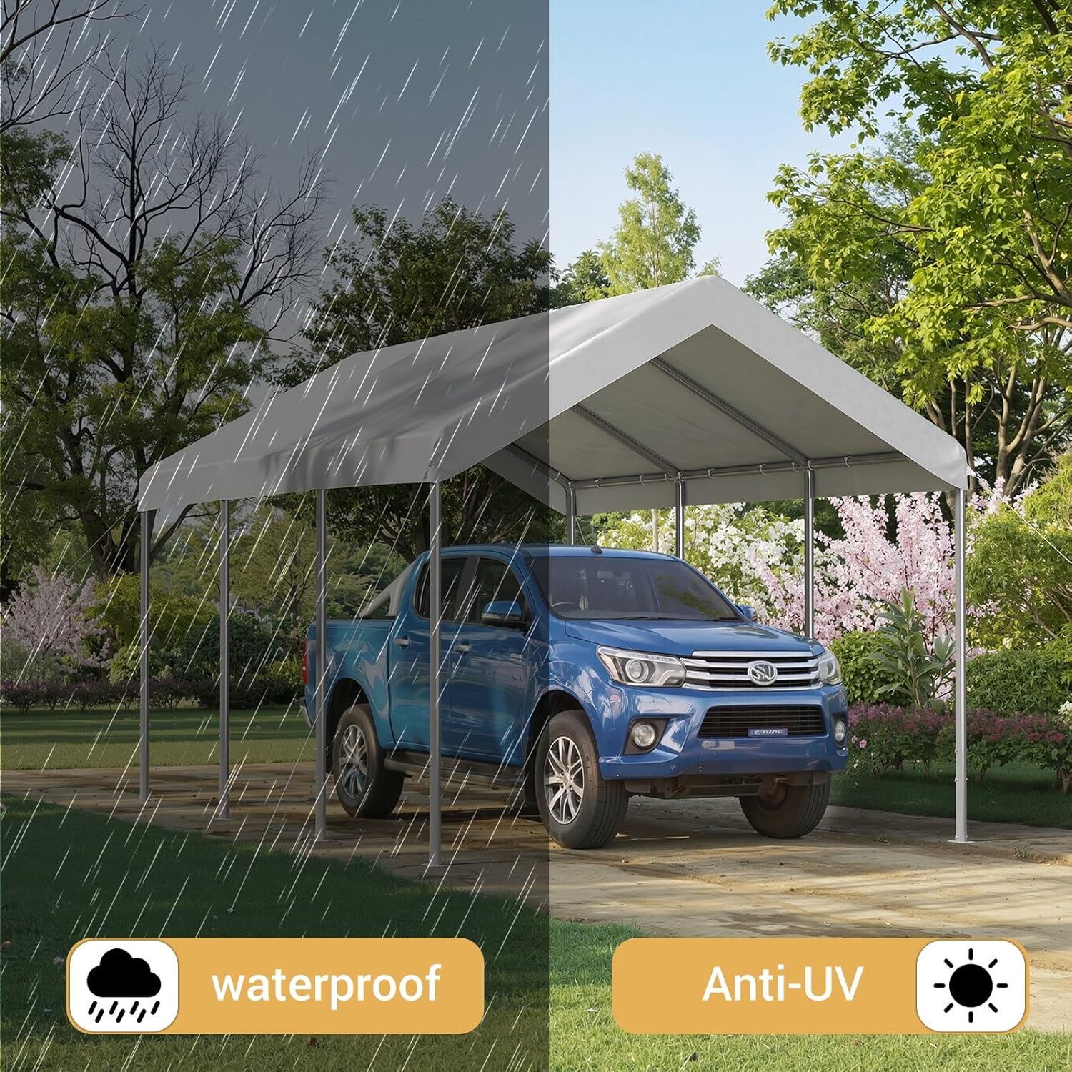 10x20 ft Heavy Duty Carport, Adjustable Height Portable Garage, White | Car Canopy for Cars, Boats, Trucks, Outdoor