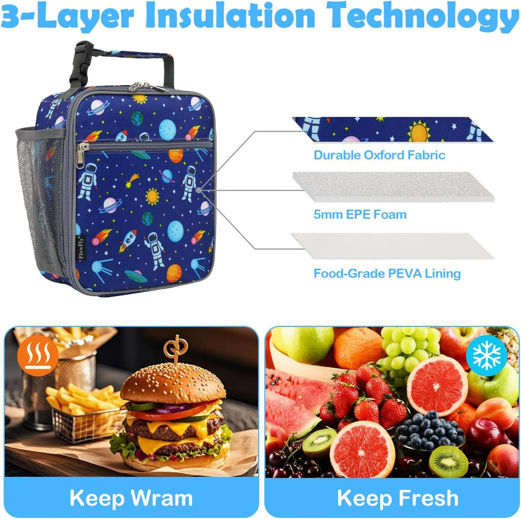Kids Lunch box Insulated Soft Bag Mini Cooler Back to School Thermal Meal Tote Kit for Girls, Boys, Astronaut