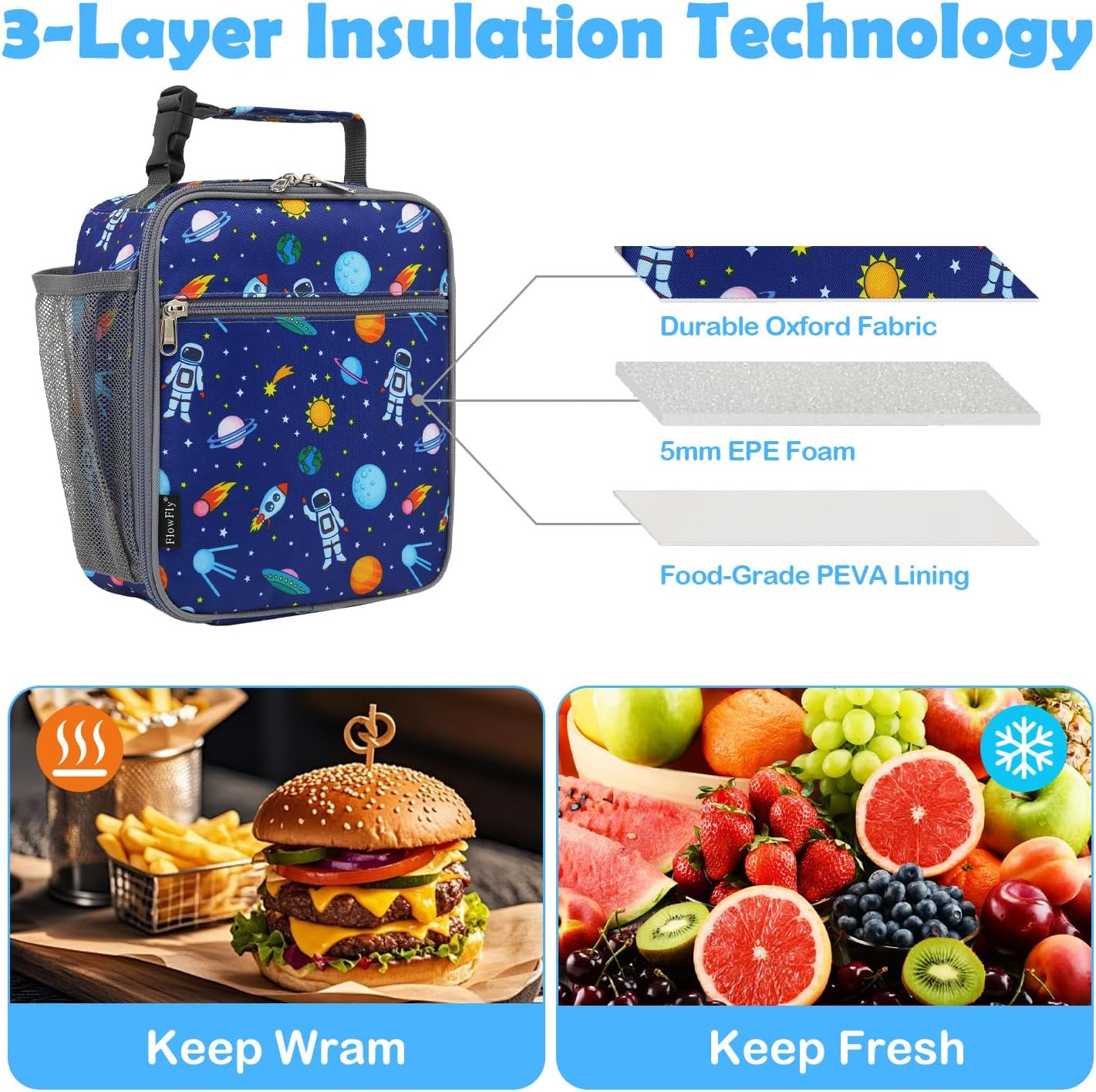 Kids Lunch box Insulated Soft Bag Mini Cooler Back to School Thermal Meal Tote Kit for Girls, Boys, Astronaut