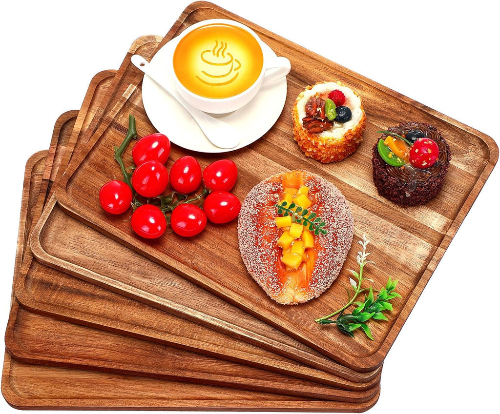 5 Pack Solid Acacia Wood Serving Trays for Food, 14 x 10 Inch