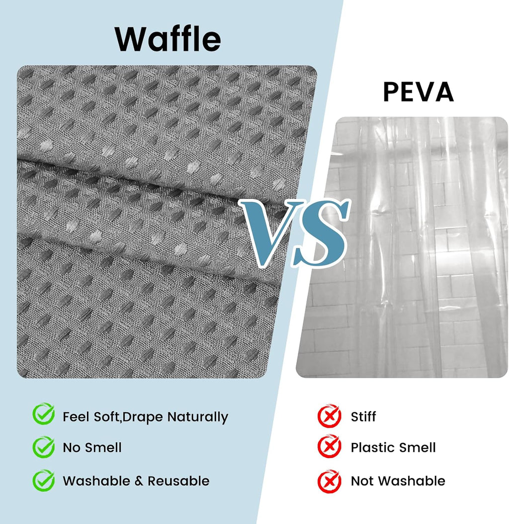No Hook Shower Curtain with Snap in Liner Set Waffle Shower Curtain for Bathroom Hotel Style Fabric Waterproof Inner