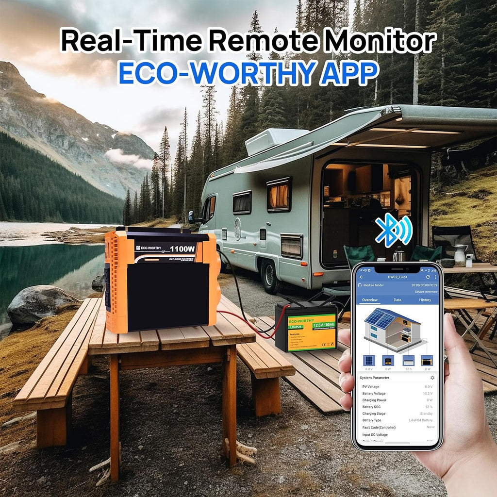 200 Watt 12V Complete Solar Panel Starter Kit for RV Off Grid | with Battery and Inverter: 2*100W Solar Panel + 30A