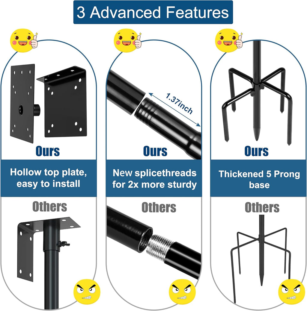 Bird Feeder Pole, 109 Inch Heavy Duty Bird House Pole Kit for Outdoors, with 5-Prong Base Feeding Station for Wild