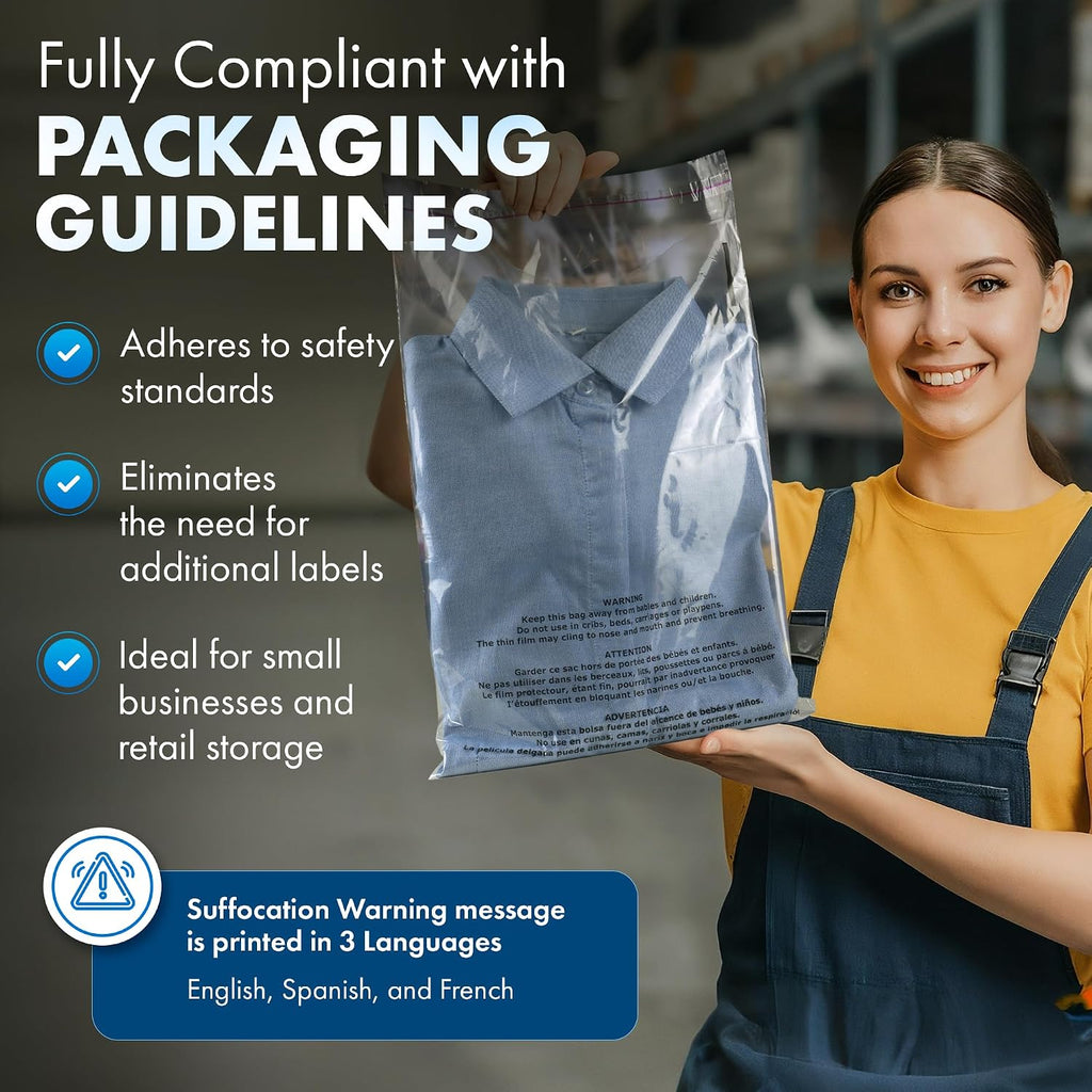 50 Count 19x24 Clear Poly Bags with Suffocation Warning, 1.5 Mil