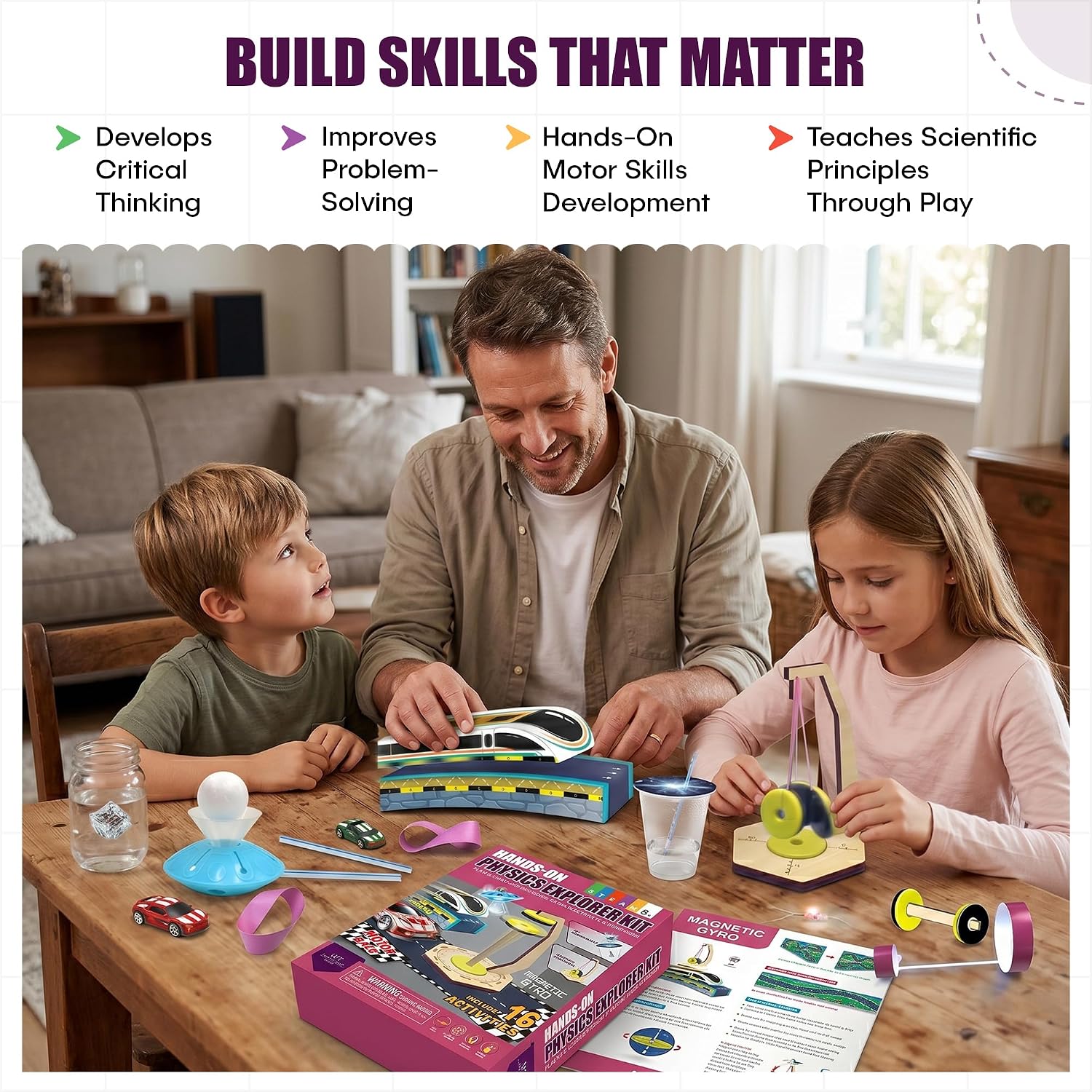 Physics Science Kit for Kids Ages 8-12 | STEM Educational Gift with 16 Experiments | Static Electricity, Magnetism &