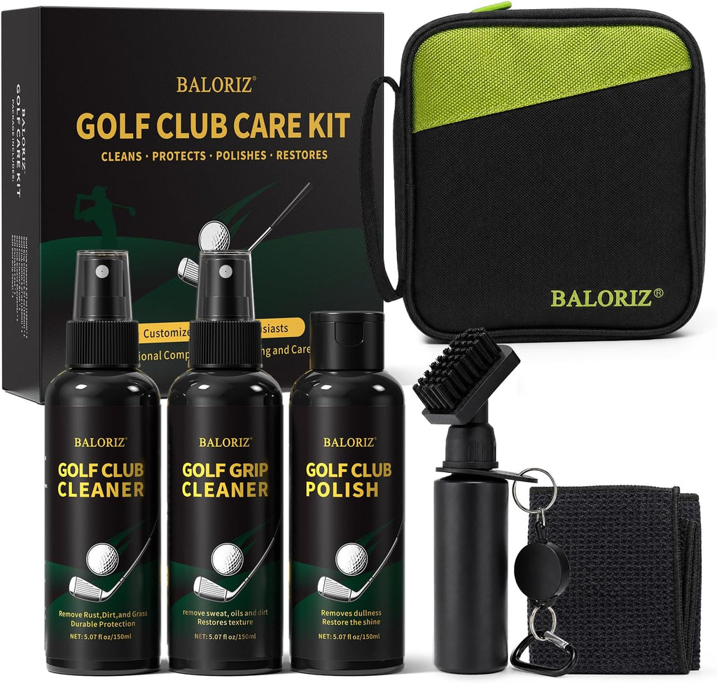 Golf Club Cleaning Kit with Golf Club Cleaner, Grip Cleaner, Club Polish, Brush,Towel and Portable Case, Golf Club