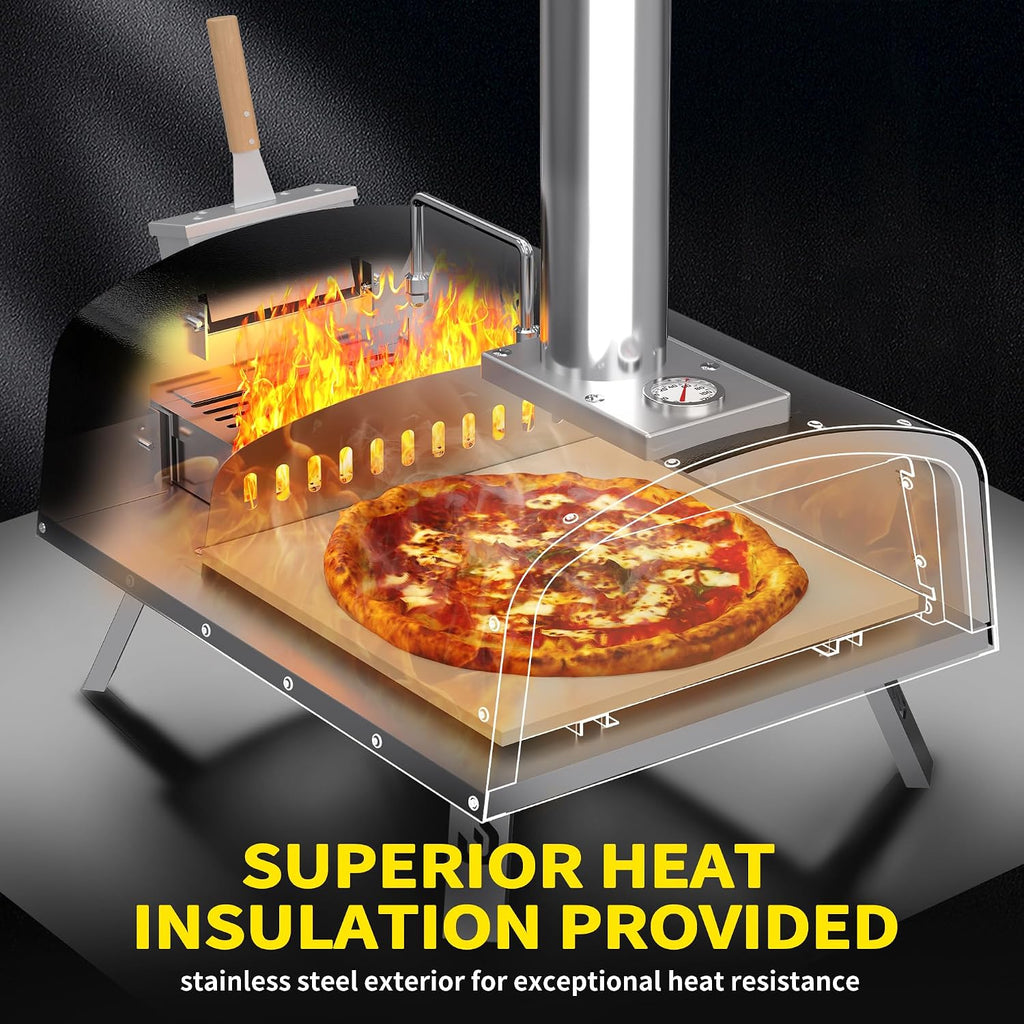 16" Outdoor Pizza Oven, Propane & Wood Fired Steel Pizza Grill