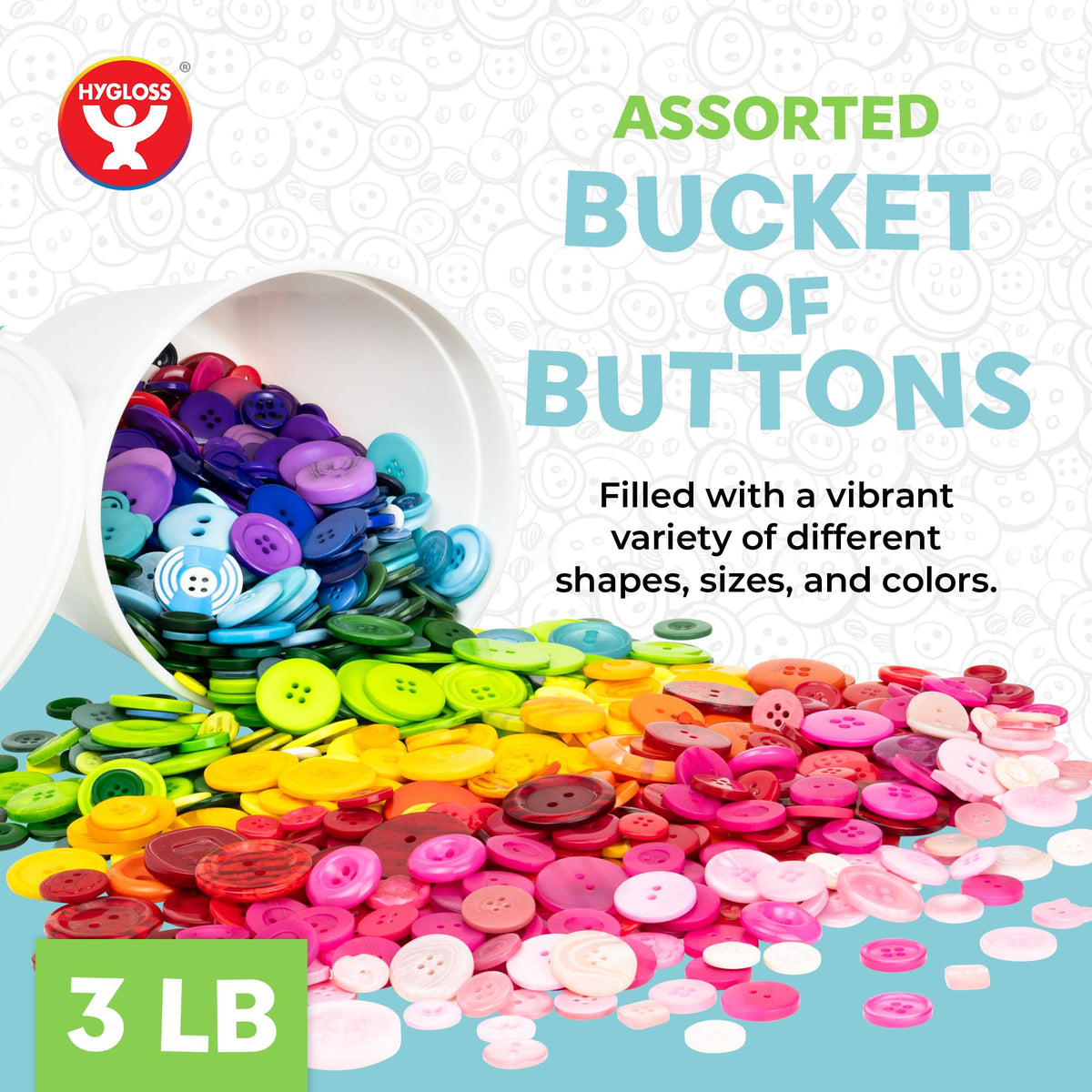 1,500 (Approx) Assorted Buttons for Crafts, Bulk 3 lb Container