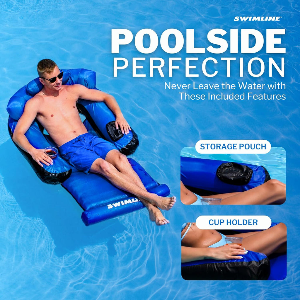 ORIGINAL Fabric Covered Pool Float Mattress Ultimate Lounger Raft For Adults & Kids | Back, Leg, & Arm Rests, Cup