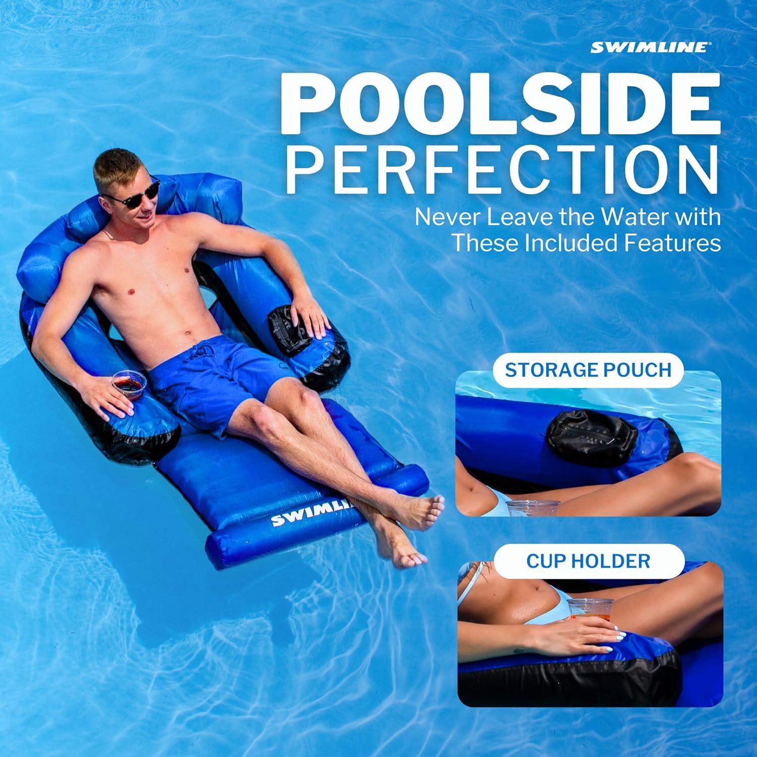 ORIGINAL Fabric Covered Pool Float Mattress Ultimate Lounger Raft For Adults & Kids | Back, Leg, & Arm Rests, Cup