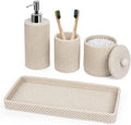 Beige Bathroom Accessories Set 4 Pcs - Toothbrush Holder,Lotion Soap Dispenser,Qtip Holder Dispenser,Vanity Tray for
