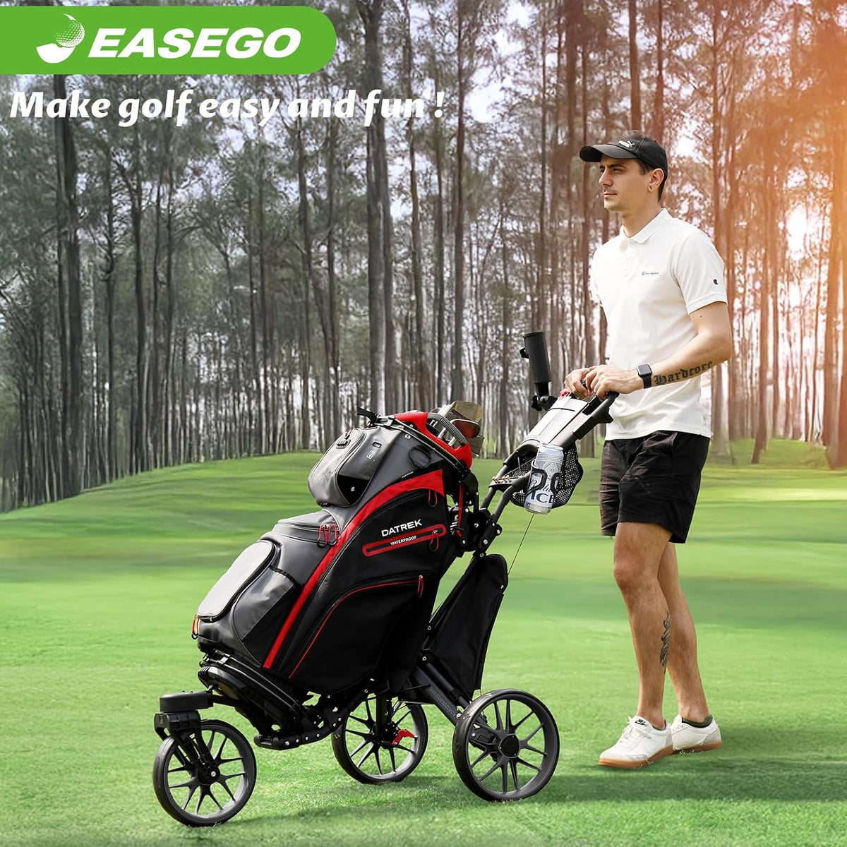 Golf Push Cart 3 Wheel : 360° Swivel Front Wheels Golf Walking Carts