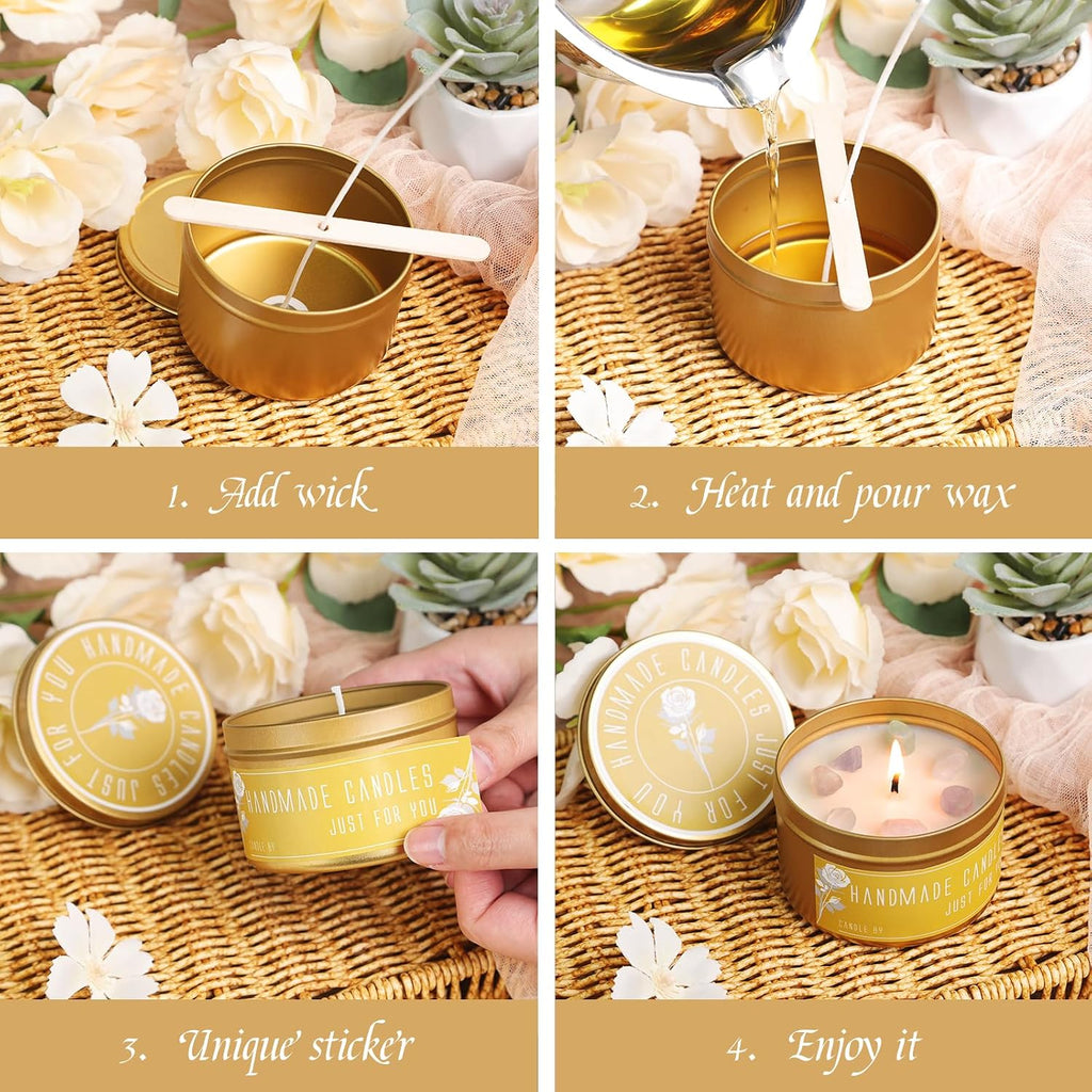 48 Pack - 24pcs 8oz & 24pcs 4oz Matte Gold Candle Tins with Lids | Dual-Size Bulk Empty Candle Containers for Candle