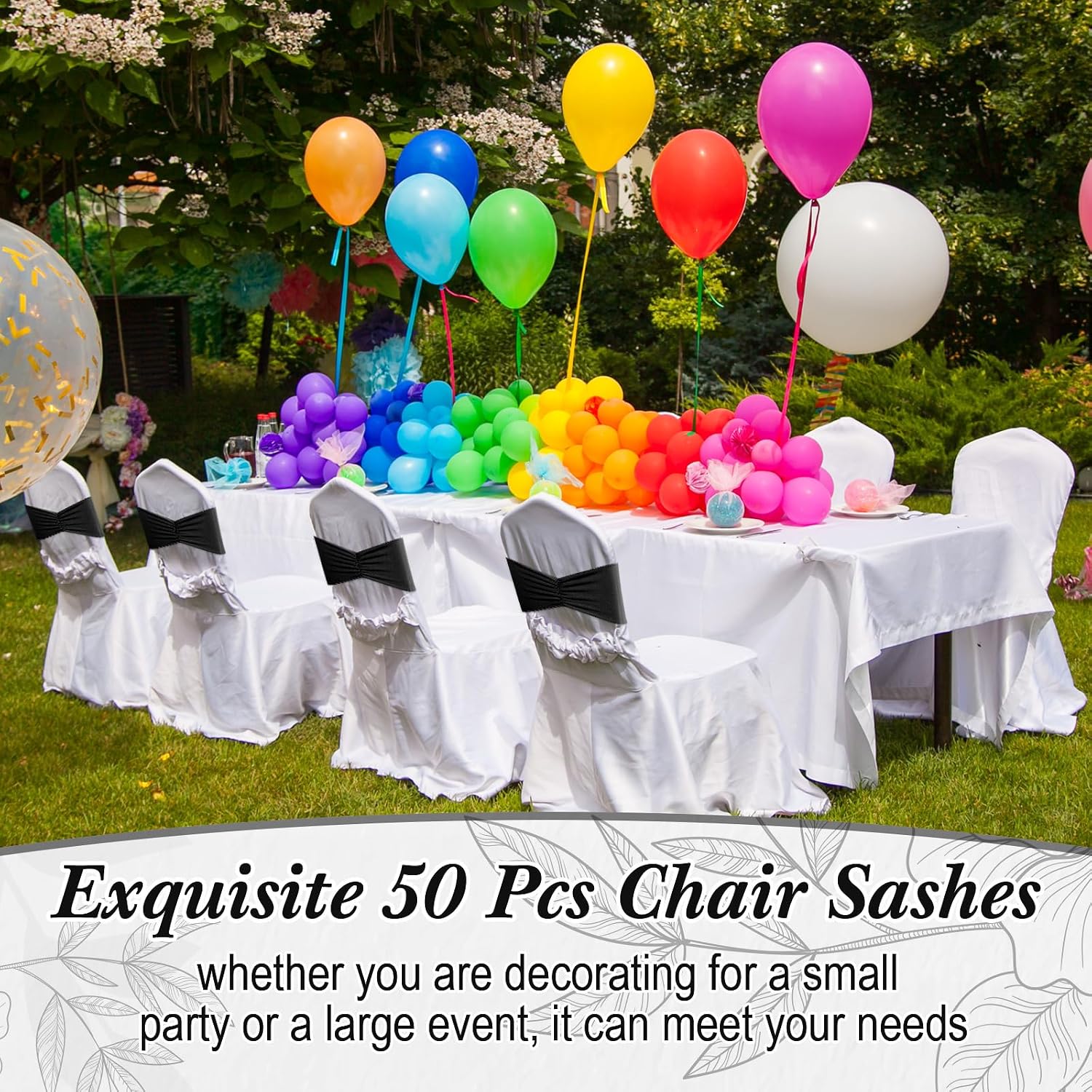 50 Pcs Spandex Chair Sashes Bows Stretch Chair Bands, Black