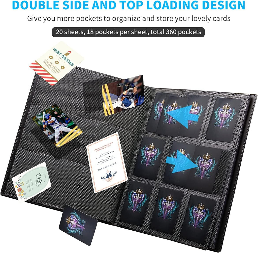 Card Binder, 360 Pockets Upgraded Trading Card Binders, Cards Collection Binder 9 Pocket, Side Loading Yugioh Binder