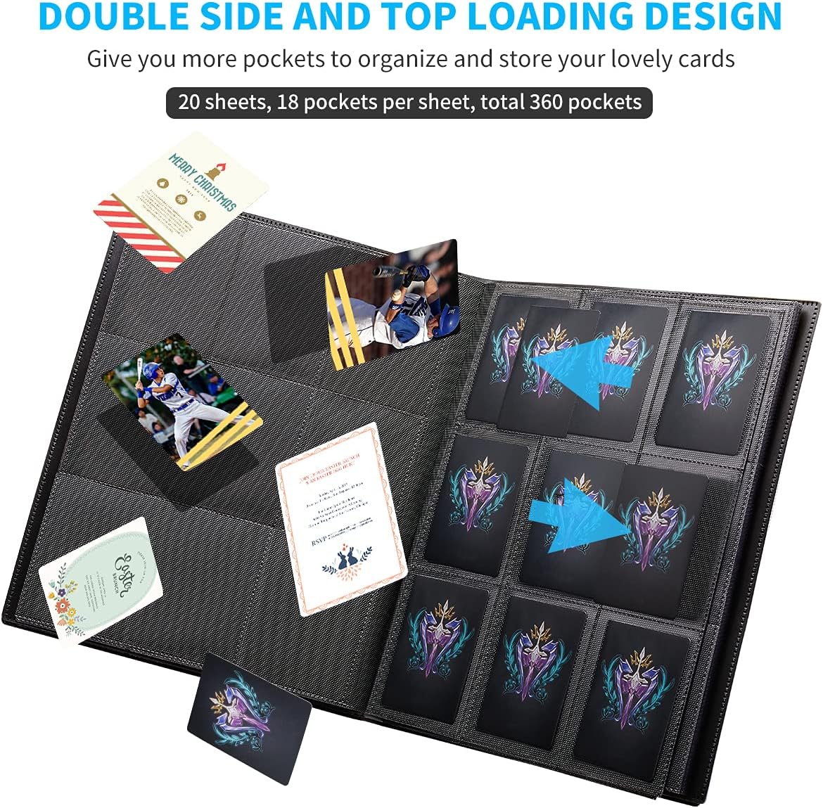 Card Binder, 360 Pockets Upgraded Trading Card Binders, Cards Collection Binder 9 Pocket, Side Loading Yugioh Binder