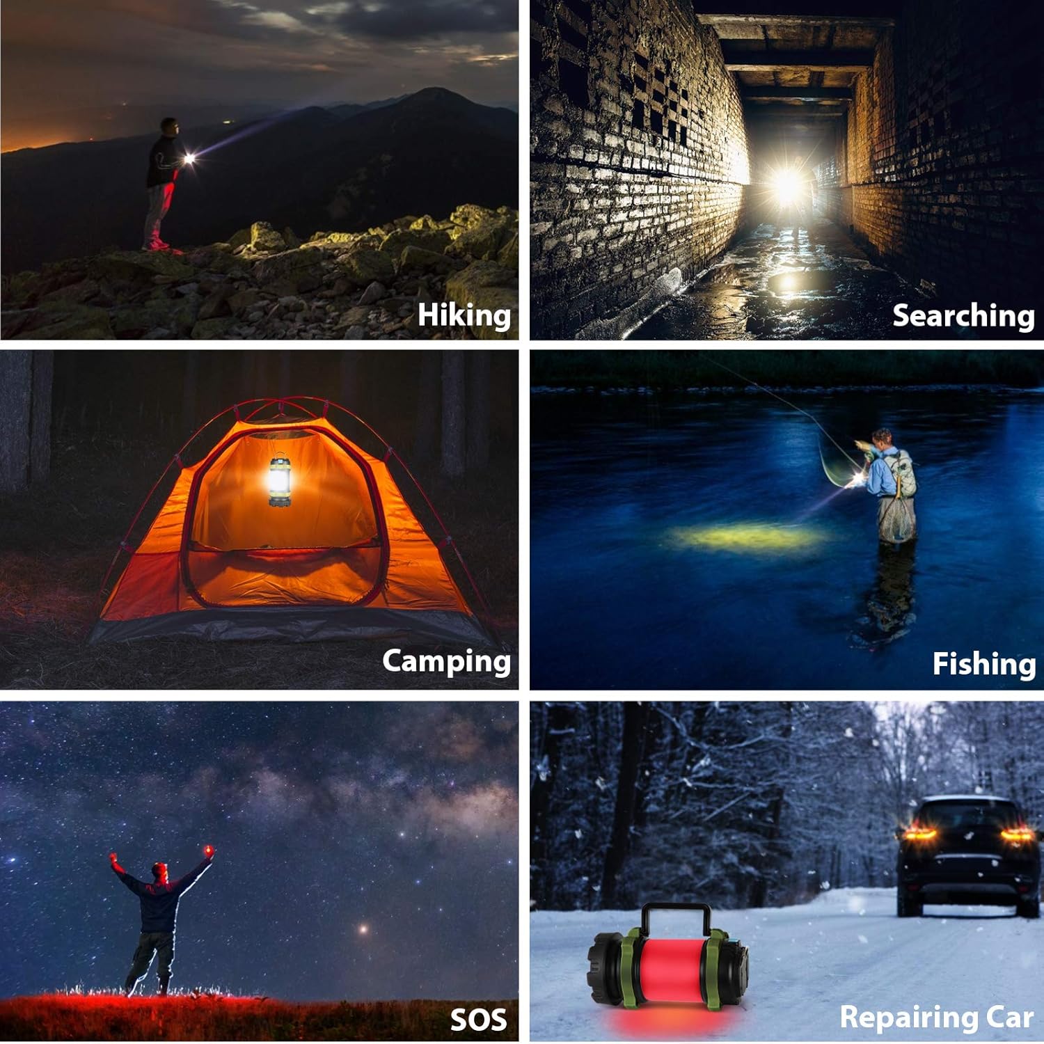 2 Pack Camping Lantern, Outdoor LED Camping Light, Rechargeable Flashlights with 1000LM, 6 Modes, IPX5 Waterproof