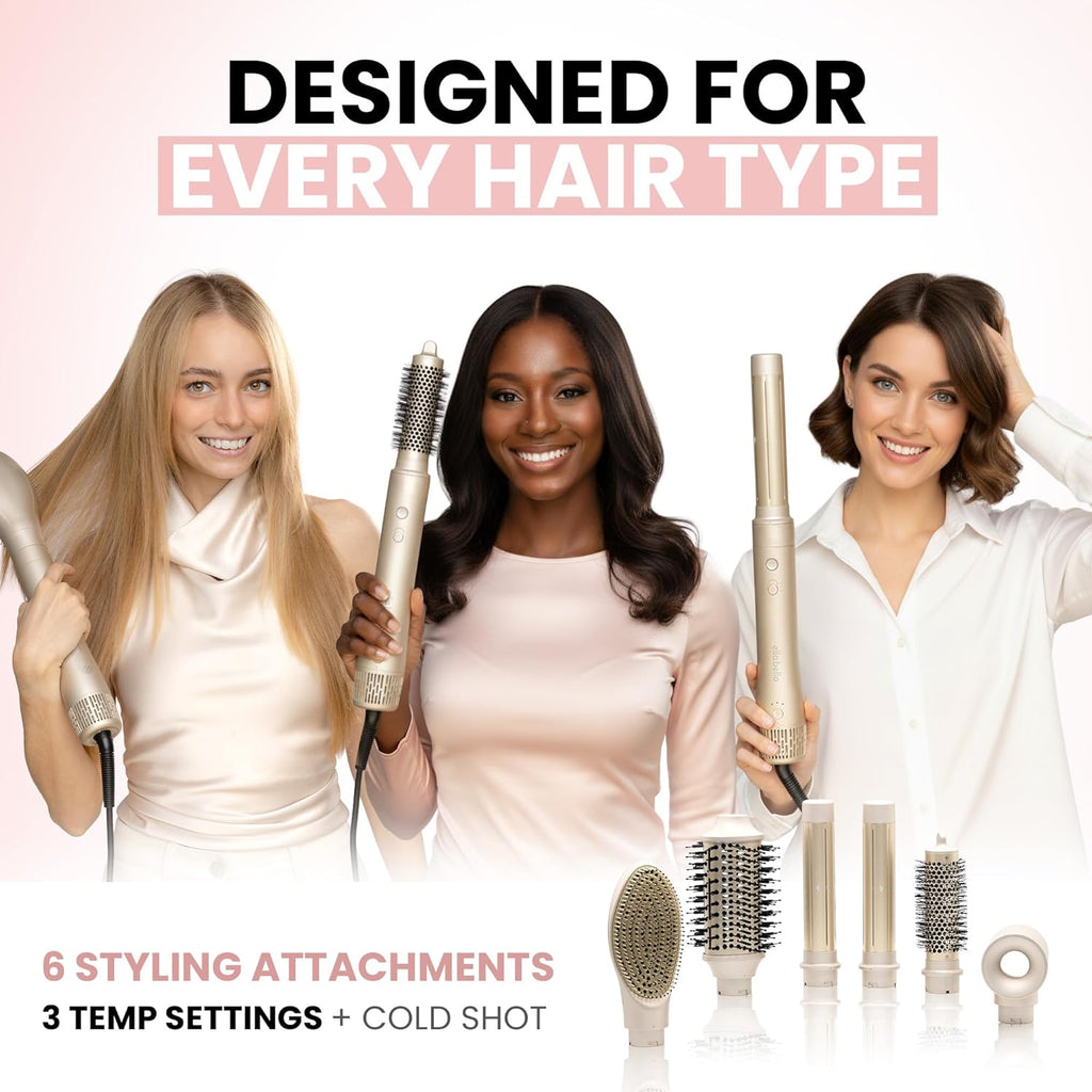 6 in 1 Professional Hot Air Styler • Powerful Hair Dryer & Straightener Set • Styling Without Heat Damage • Fast